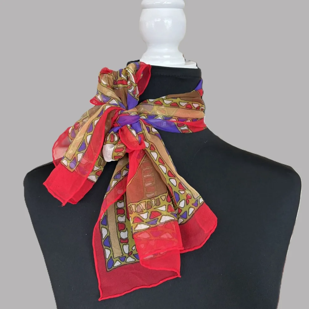 Vintage Geometric Floral Sheer Scarf